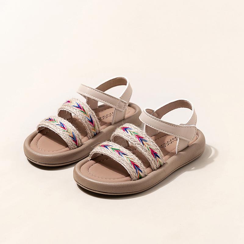 

Kids Beach Shoes Ethnic Style Hook&loop Girls Sandals Retro Elegant 2025 Summer New Children Princess Shoes Soft Sole Non-slip 26