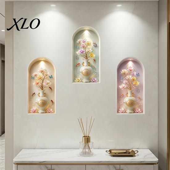 2D Archway Decals 3Pcs Arched Flower Wall Stickers, Boho Style Floral Plant Decals, Self Adhesive PVC Peel And Stick Wallpaper for Waterproof Stickers