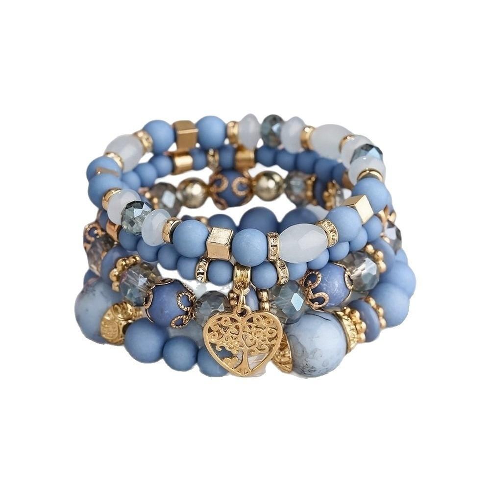 Ethnic Style Bohemian Beads Bracelet Heart Charm Multi-Layer Bracelets Women Bangle Set Women