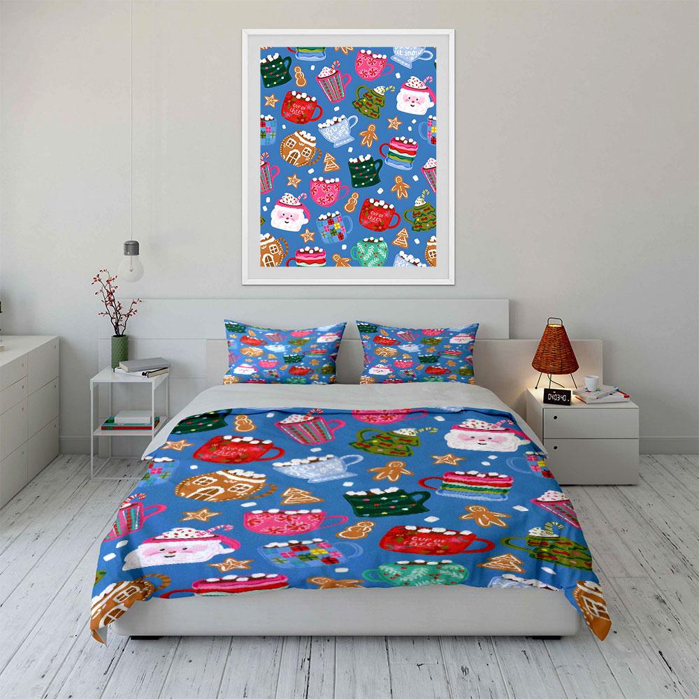 Christmas Hot Cocoa Mug Print Bedding Duvet Cover Set Duvet Cover Pillowcases (1*Duvet Cover 2*Pillowcases, without duvet insert)