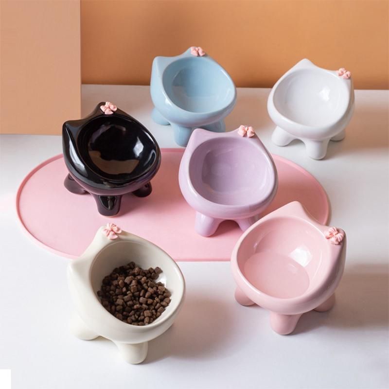 Cute Ceramic Pet Bowl Elevated Cat Bowl Protects Cervical Vertebrae Pet Supplies