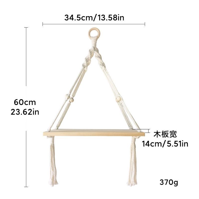 Boho Style Cotton Rope Hanging Wooden Shelf Wall Mounted Floating Rack Nursery Bedroom Decor Storage