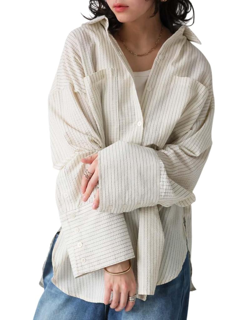 Antiqua Big Cuff Striped One Size Ivory Women's Shirt, ESA-00209, 28,