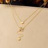 Gold Plated Double Layer Necklace with Heart Clover CZ Pendants, Dainty Adjustable Cable Chain for Women, Elegant Daily Jewelry