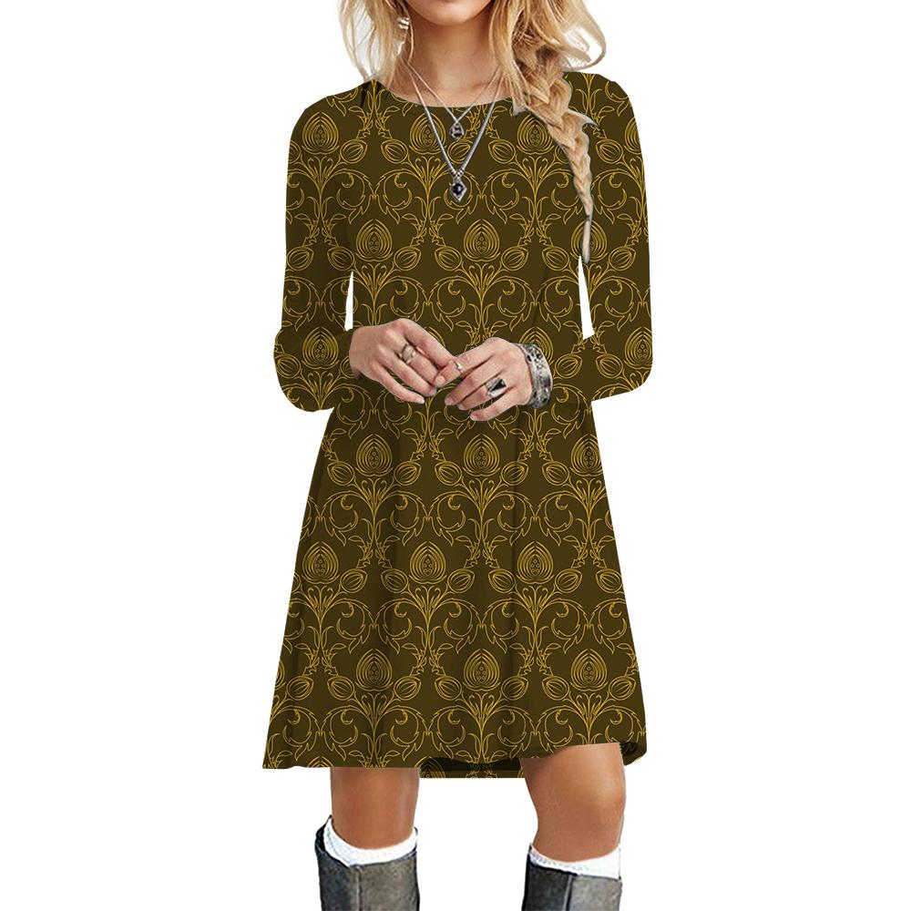 Fashion Women Print Dresses For Autumn Long Sleeve Loose Clothing Oversized Casual Street O-Neck Mini Dress Female Vestidos