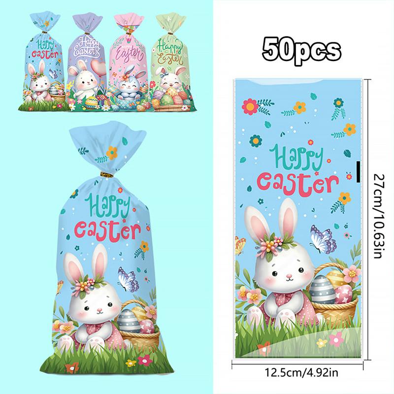 50pcs Easter Cute Rabbit Gift Bags Candy Cookie Dessert Packaging Bag Kids Favors Happy Easter Party Decoration Supplies 2025