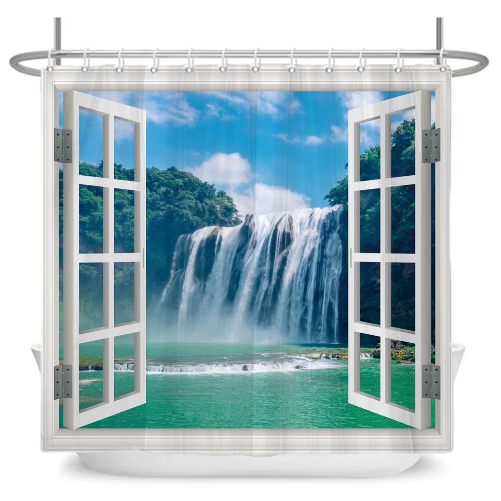 3D Forest Waterfall Landscape Bath Curtain Window Scenery Curtain Spring Nature Rainforest Shower Curtains for Bathroom Decor