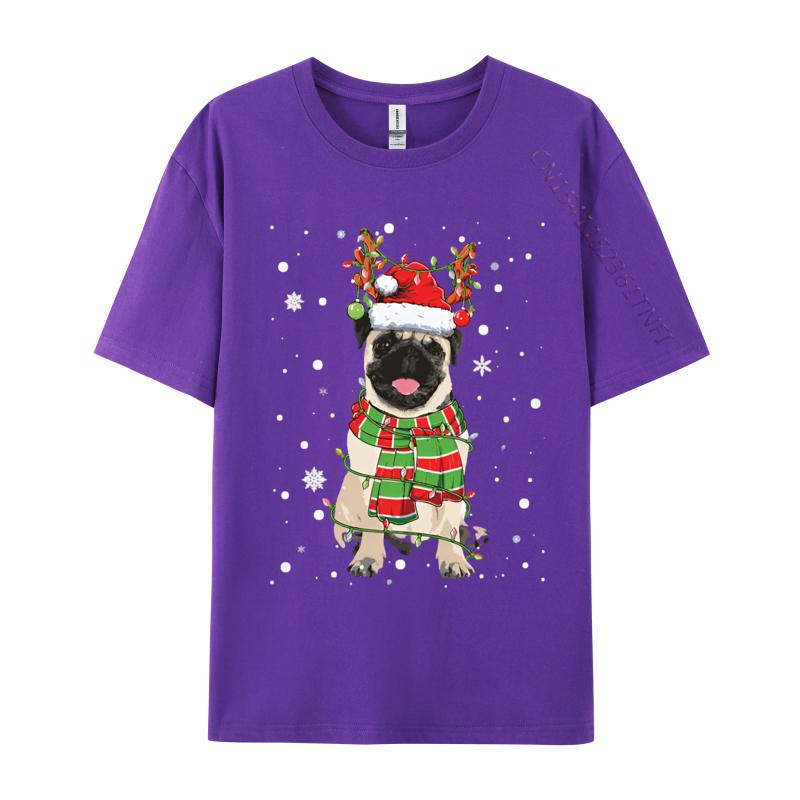 Vintage T Shirt Unisex Cute Pug Dog Christmas Lights Funny Xm Tshirt Fitness Cotton Unisex Tees Printing Funny T Shirts