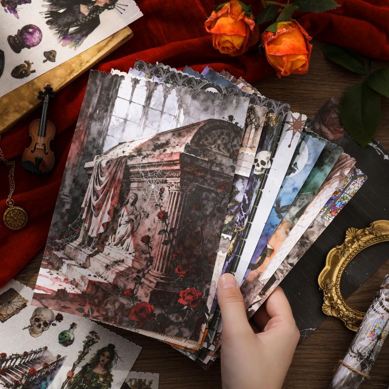 50 pieces/set, dark vintage stickers, gothic element items and scene patterns, for journaling and scrapbooking, self adhesive