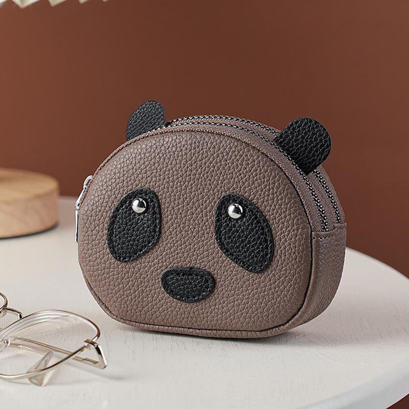 Creative Double Layer Coin Purse Panda Shape Multifunctional Key Bag Zipper Portable Small Handbag
