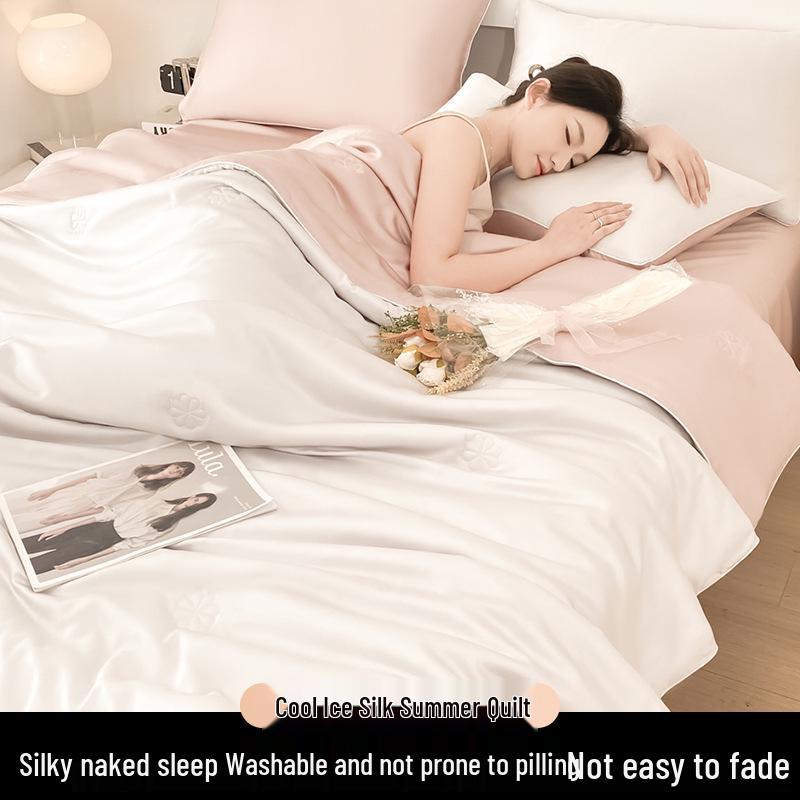 Sommerdecke aus Eisseide: Vierteiliges Set, Dünn & Atmungsaktiv, Einzel-/Doppelbett, Maschinenwaschbar