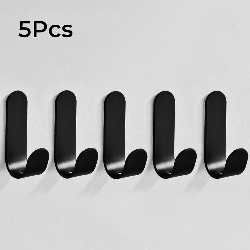 

5Pcs Iron Adhesive Hooks Polished Finish No-Drill Wall Mount Coat and Hat Hangers for Bathroom Door Modern Metal Organizer Hooks