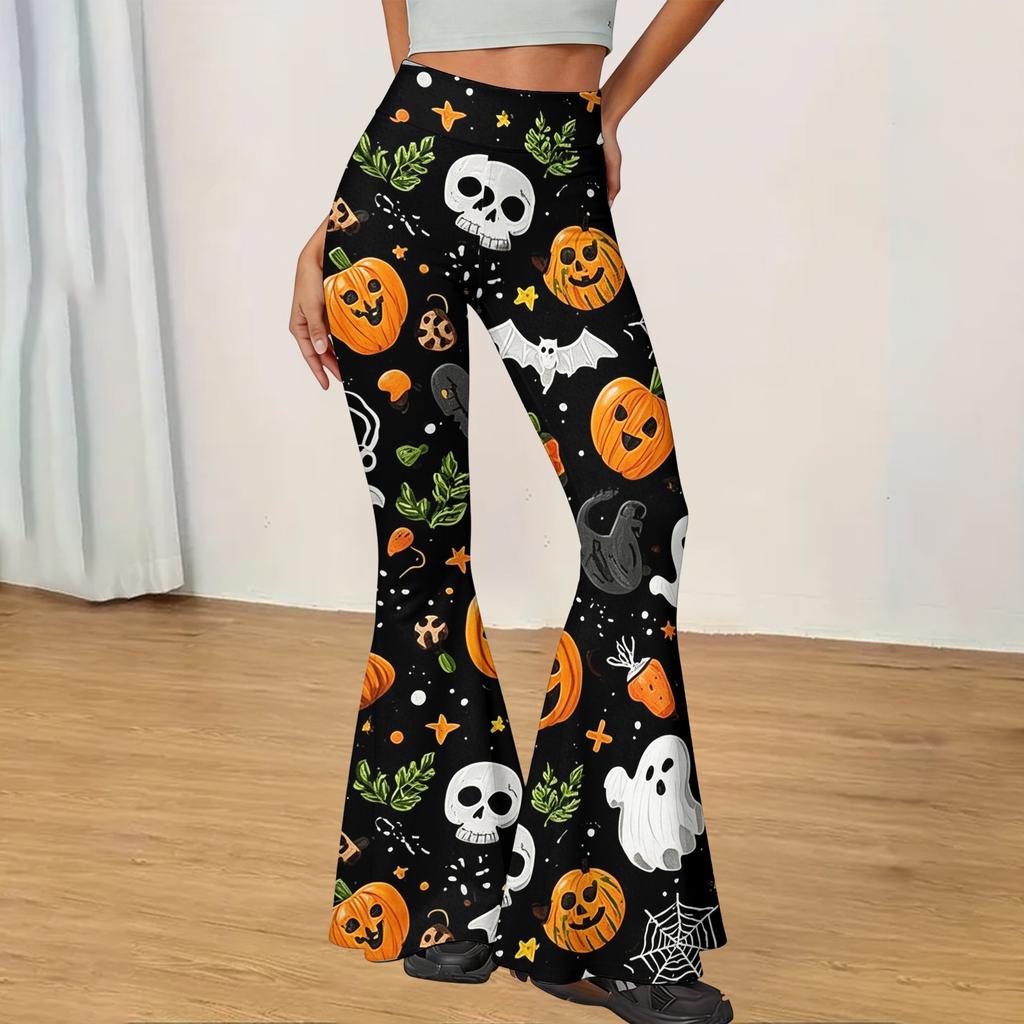 Women's Halloween Print Flared Yoga Pants Casual Stretch Waistband Comfortable Fit Soft Fabric Workout Leggings