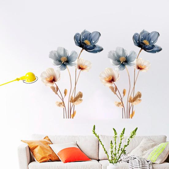 3D Flower Wall Stickers Removable Waterproof Floral Wall Decal Gold Blue White Peel