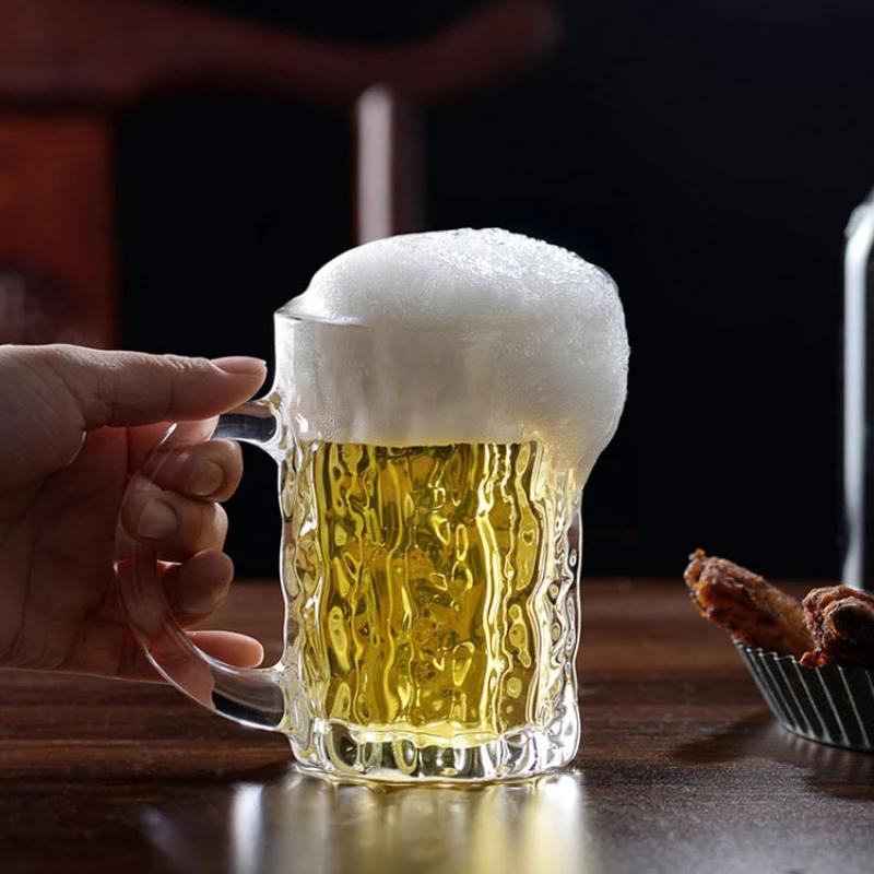 330/360ML Wine Glasses Transparent Wave Texture Cocktail Glass Cups with Handle Water Cup Barware Drinkware for Home Party Bar