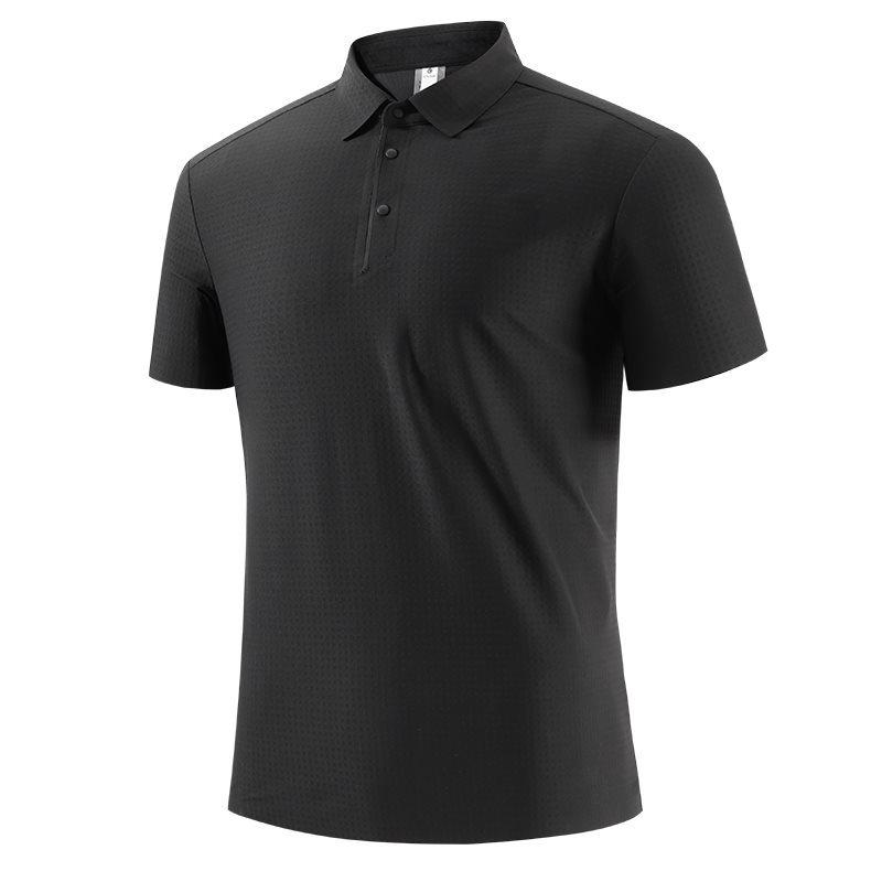Men s Ice Silk Short Sleeve Polo Shirt - Summer Business Casual Lapel T-shirt 2XL чёрный