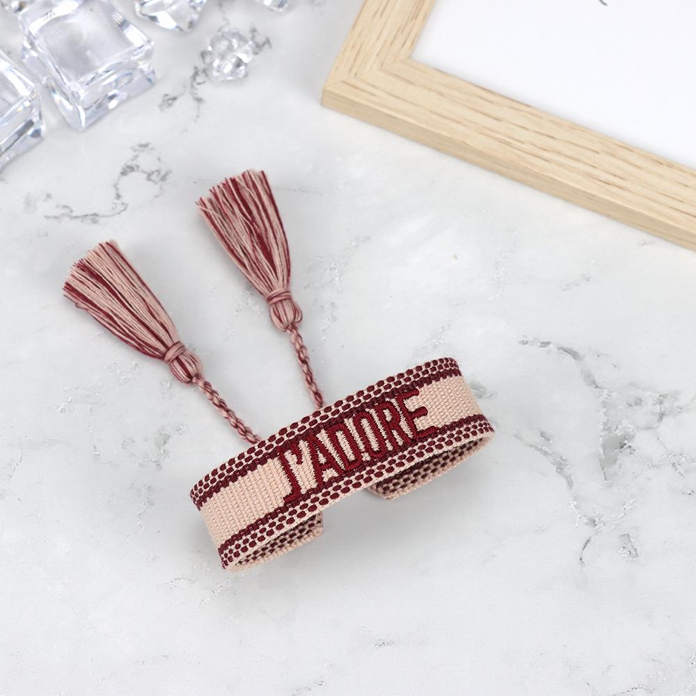 J'adore Bracelet: Embroidered Letter Tassel Wristband for Women & Couples