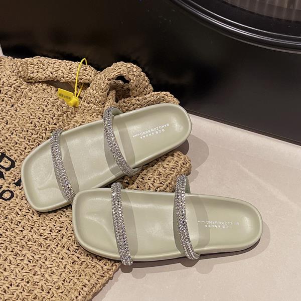 

Модные блестящие шлепанцы, мягкая обувь, женские 2025, квадратный носок, сланцы, женские, пляжная мода, желе, комфортные, плоская подошва, сабо, роскошный римский стиль 35