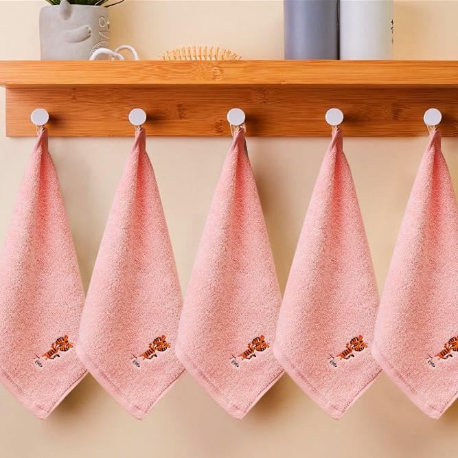 5pcs Cotton Small Square Towel Cartoon Embroidered Plain Color Hook Children's Square Towel