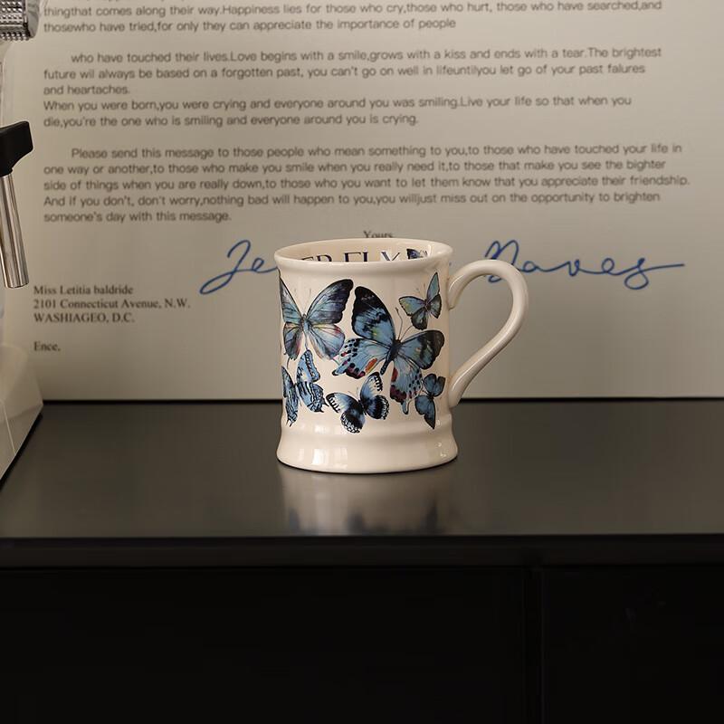 LISM Vintage Blue Butterfly Ceramic Office Cup