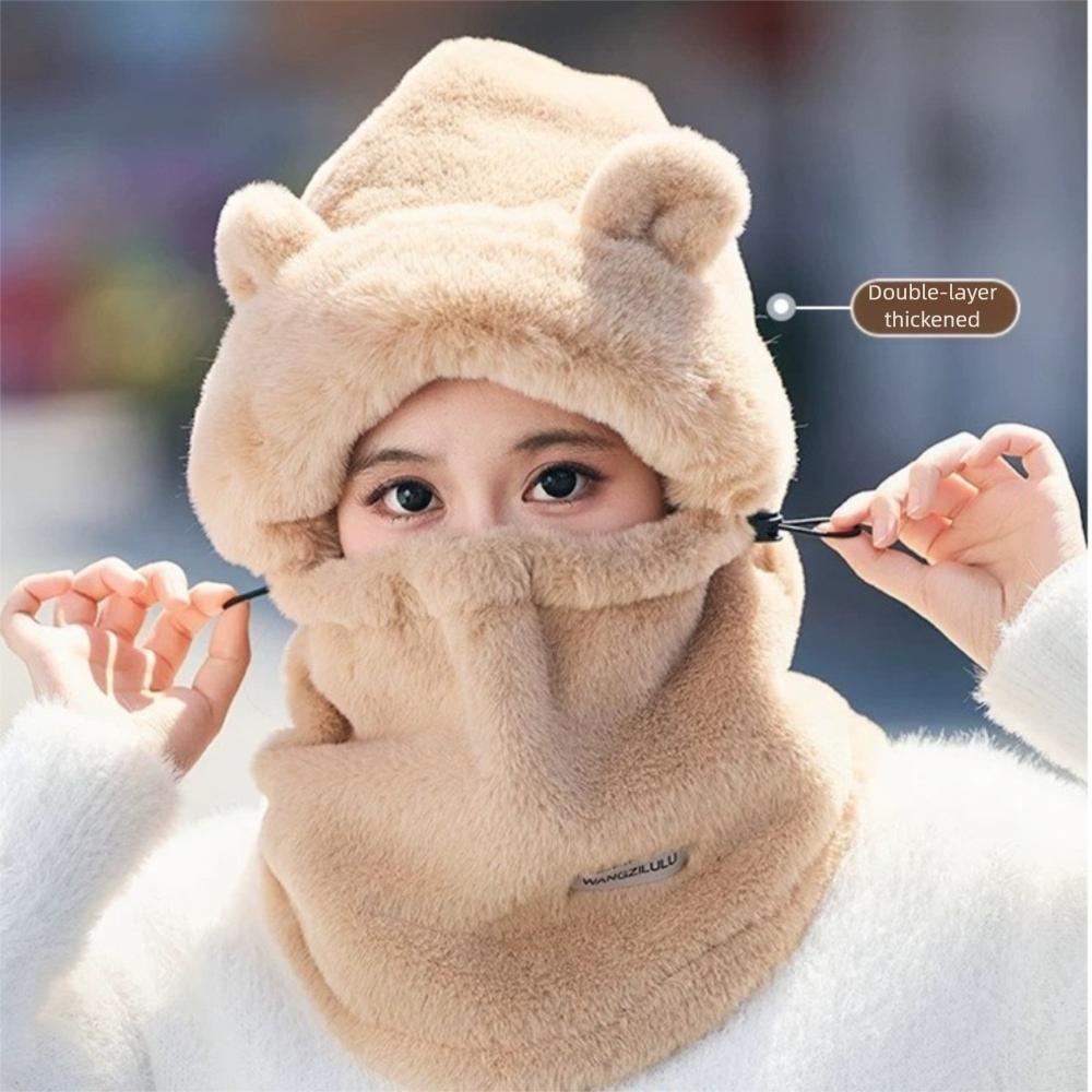 Fashion Windproof Balaclava Hat Warm Cute Bear Ear Protection Cap Cold Proof Pullover Hats Winter
