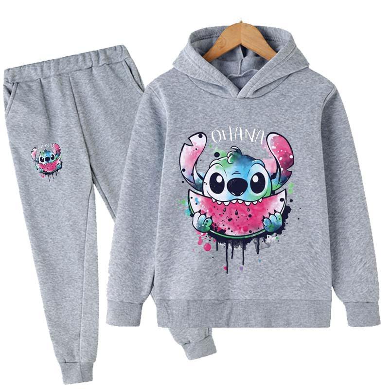 2025 MINISO Stitch Hoodies+Pants Sets Children 1-16 Years Suit Boys Tracksuits Kids Brand Sport Suits Little Monster Hoodies Tops +Pants 2pcs Set