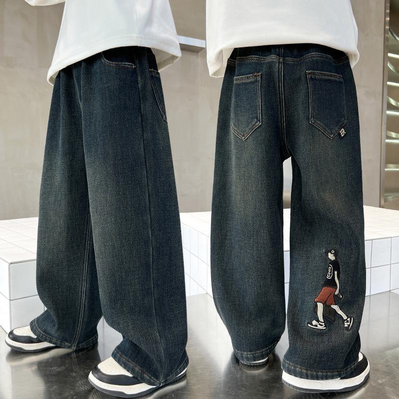 

Джинсы для мальчиков на флисовой подкладке - Тренд Весна/Осень 2025: Повседневные длинные брюки для детей 120 (Height 115cm)