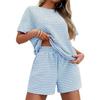 Women Striped Casual Two Piece Set, Short Sleeve Top and Shorts Fashion Outdoor Matching Outfit
