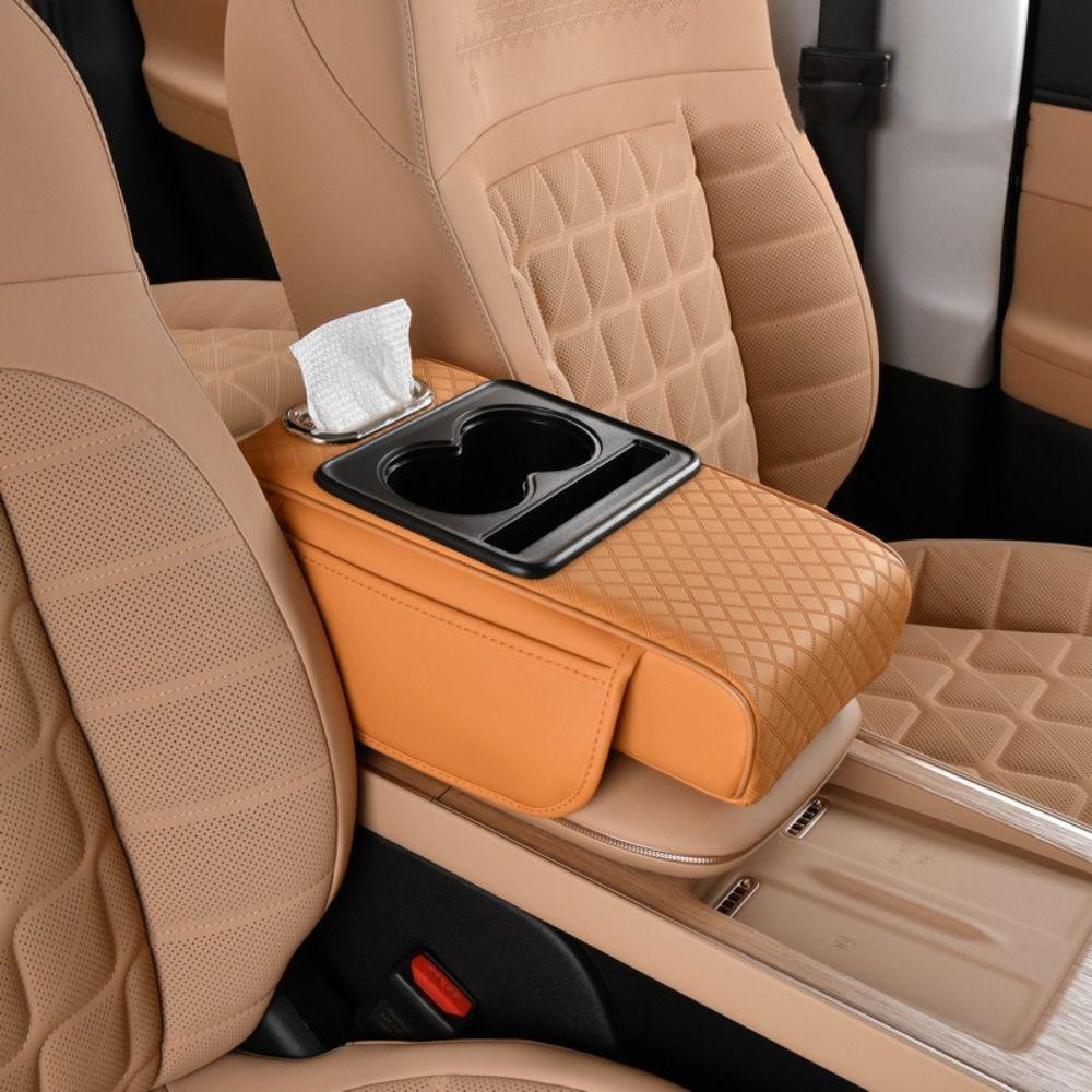 PU Leather Center Console Armrest Cushion Height Increasing Cup Holder Portable Armrest Pad