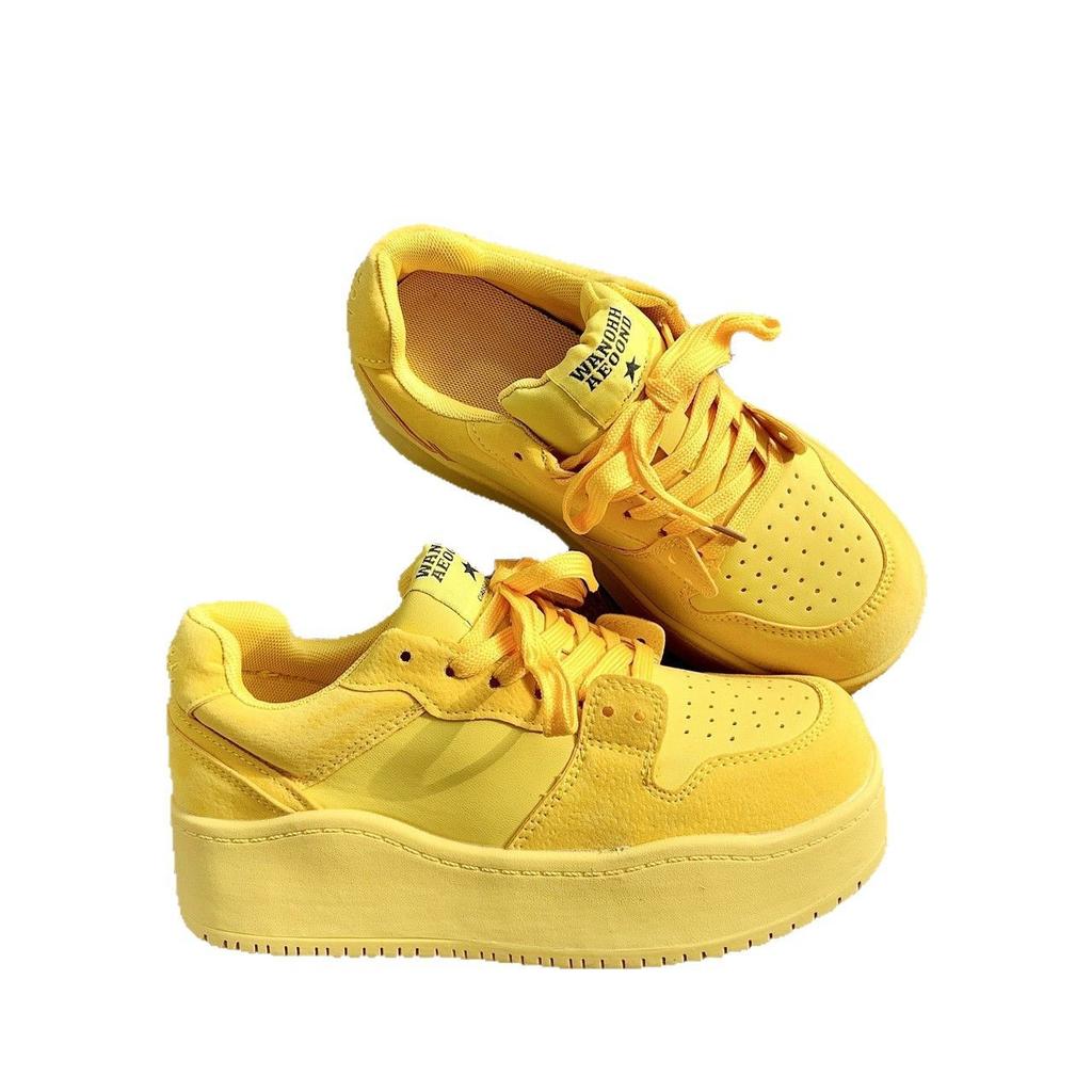 Dopamine thick sole heightening versatile breadboard shoes women's ins tide 2025 new yellow Korean version of student casual shoes