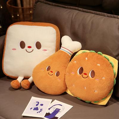 Sevimli ve Eğlenceli Gurme Yastık Burger Tavuk Bacak Tost Yastık Peluş Oyuncak Sevimli Karikatür Mutlu Gurme Yastık