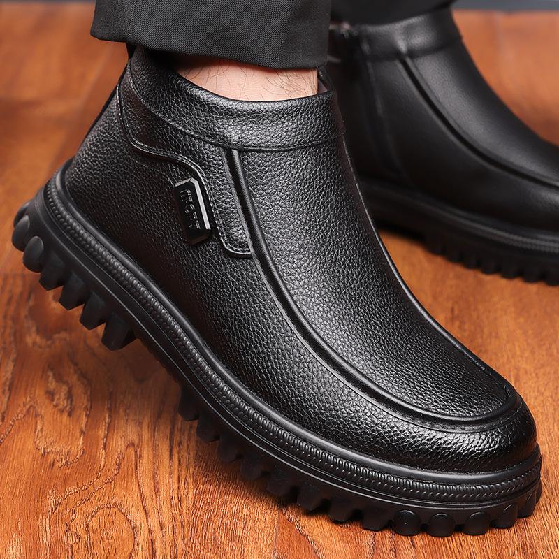 Men's lightweight comfortable cold warm padded snow boots non-slip wear outdoor leisure sports cotton boots leather shoes