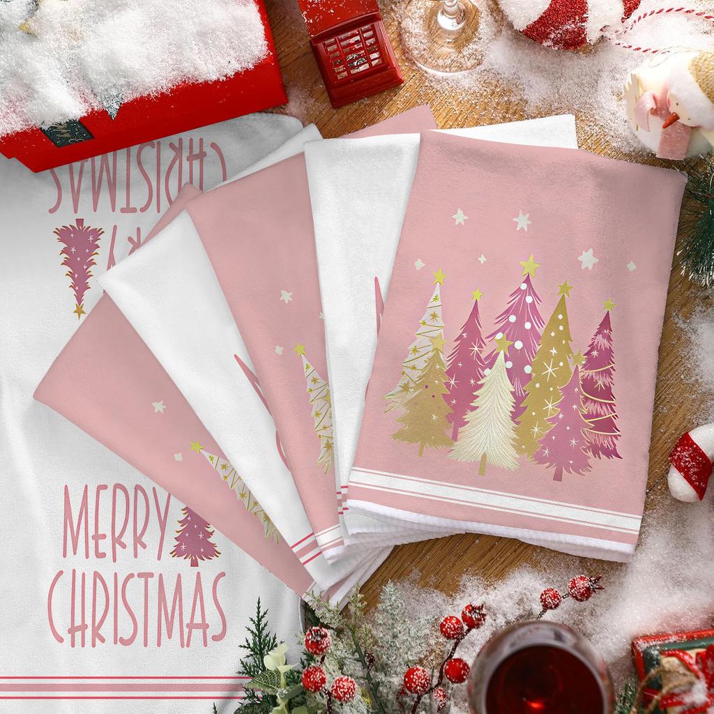 2 Weihnachtlich Rosa Weihnachtsbaum Geschirrtücher, Erhältlich in verschiedenen Farben und Stilen, Multifunktionstücher für Weihnachtsde