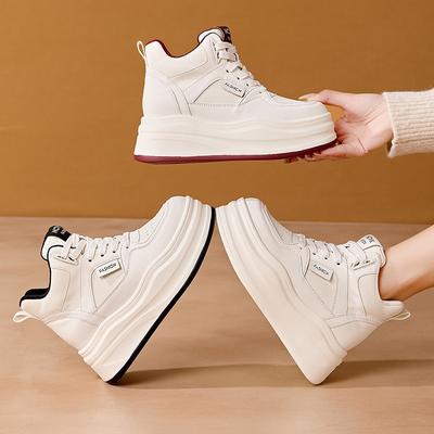 Herbst und Winter neue runde Damen-Schuhe dicke Sohle innen höhenverstellbar lässige High-Top kleine weiße Schuhe Kinder vielseitige flache Schuhe