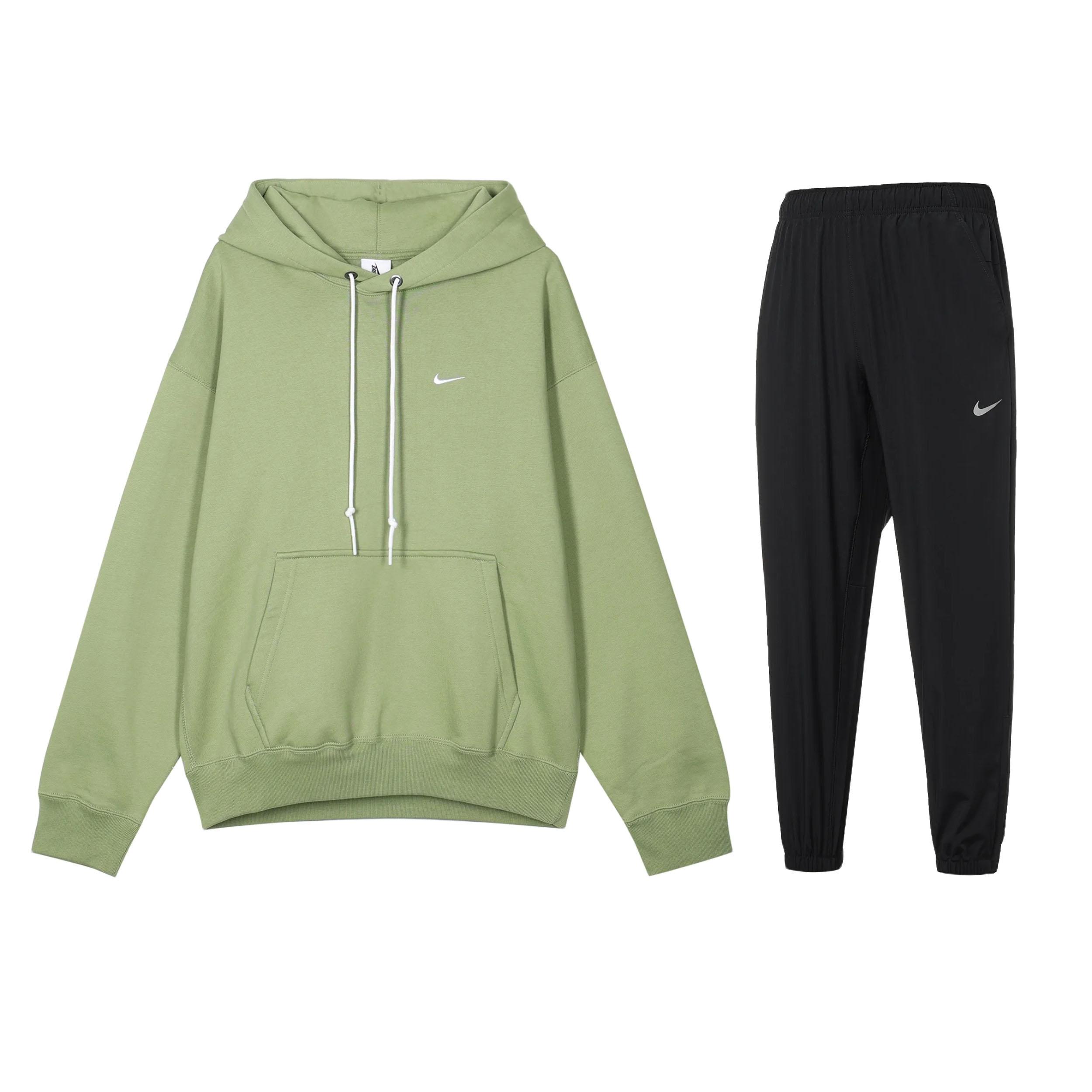 

Nike Solid Color Hooded Pullover Long Sleeve Sweatshirt And Elastic Waist Mid Rise Long Pants Casual Sports Suit DX1356-386+FB7498-010 L