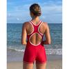 Anfilia Einteiliger Damen-Sport-Badeanzug, rückenfrei, Boxer, konservativer Badeanzug, Patchwork, Strandkleidung, Badeanzug