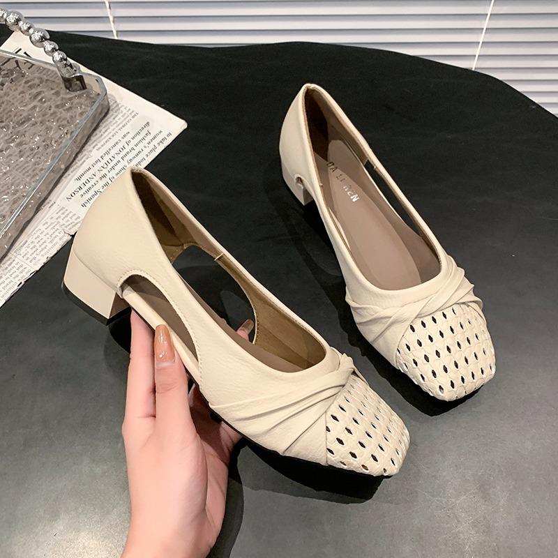 Fashion Summer Hollow Women's Sandals Pleated Heeled Woman Shoes Designer Elegant Summer Pumps 2025 New Casual Shoes Sandalias De Mujer