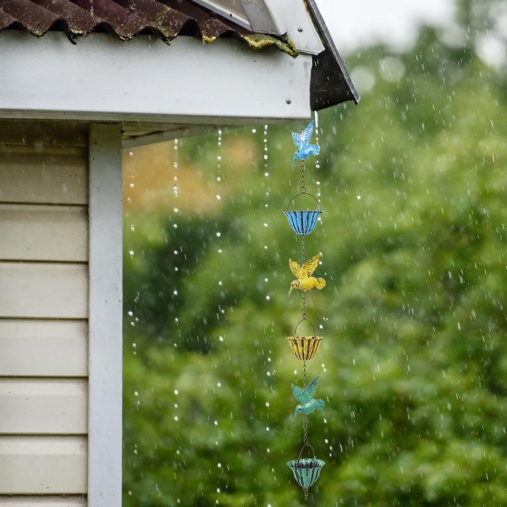 7.87Ft Hummingbird and Cup Rain Chains for Gutters Decorative Rain Chain Replacement Downspout for Gutters Eaves Drainage