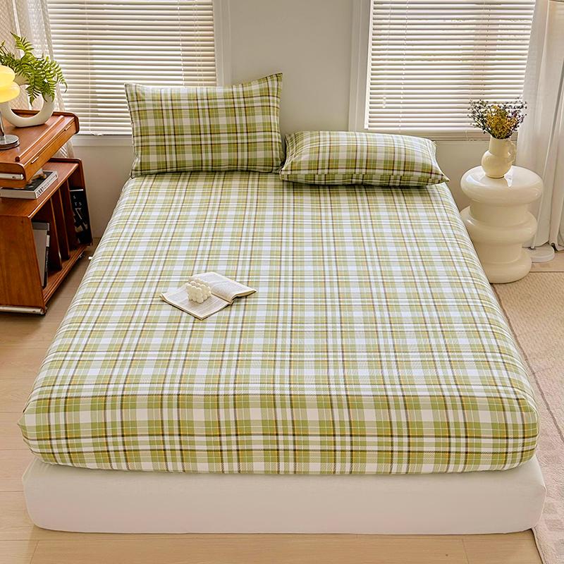 Simple Style Fitted Sheet Plaid Print Bedsheet Single/Queen Size Bed Cover Non-slip Bed Linen couvre lit (Pillowcase Need Order)