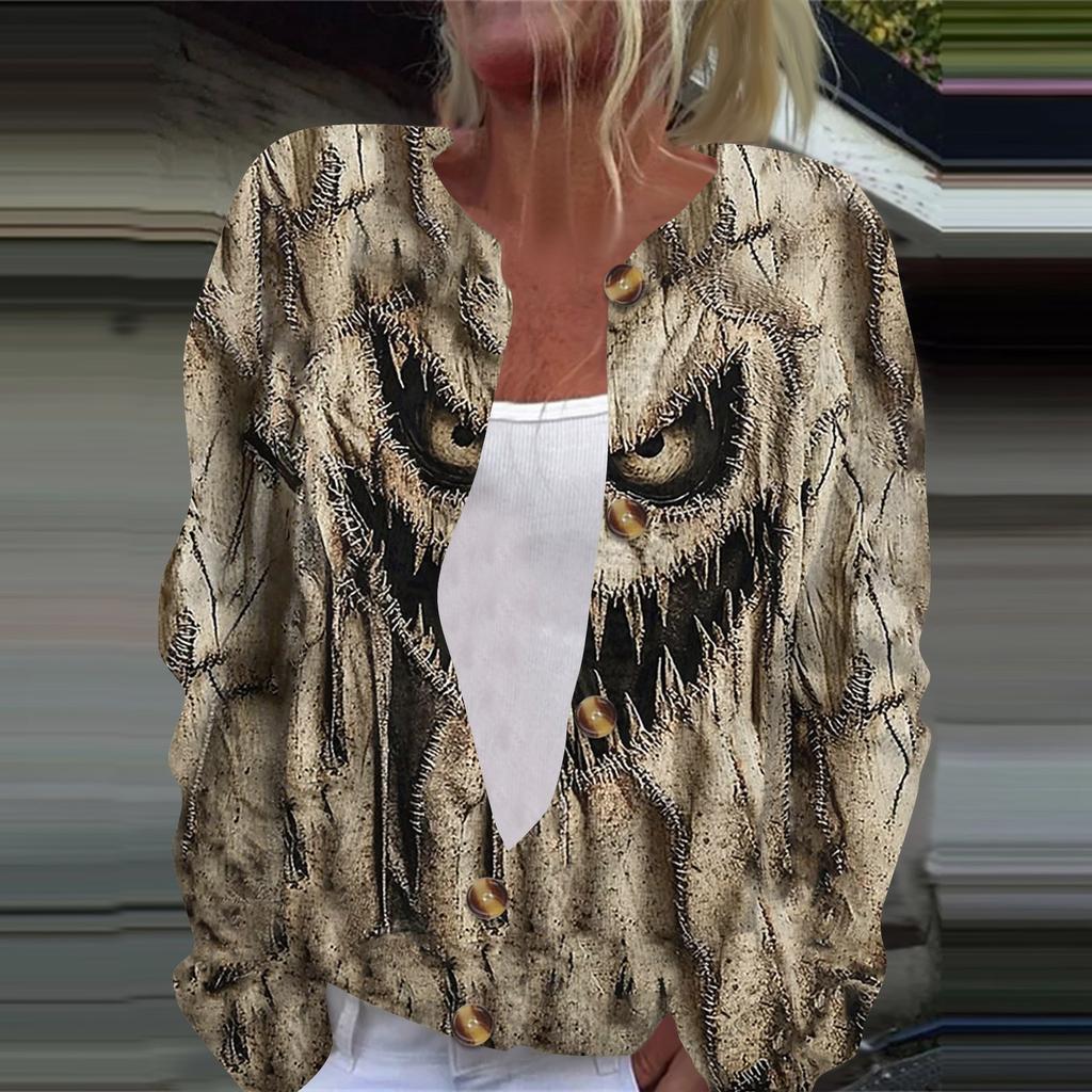 Women's Fashion Printed Long Sleeve Knitted Cardigan Button Down Jacket