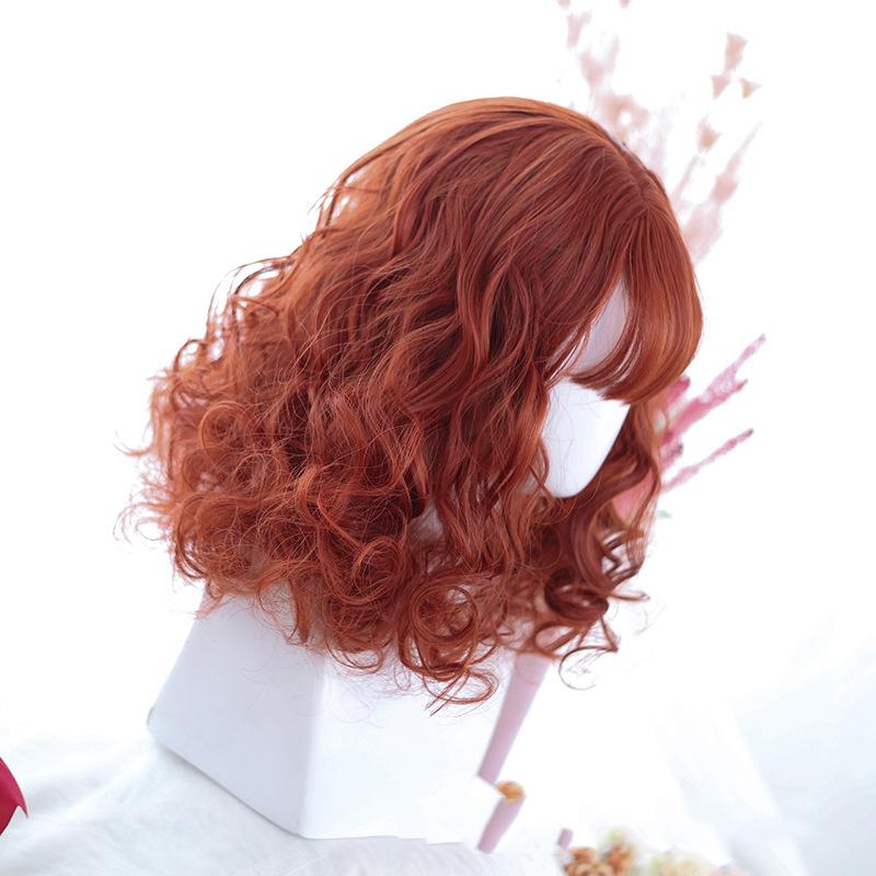 Bybrana Ladies Red Bangs Short Hair Big Waves Daily Wear Synthetic Hair Cosplay High Temperature Resistance