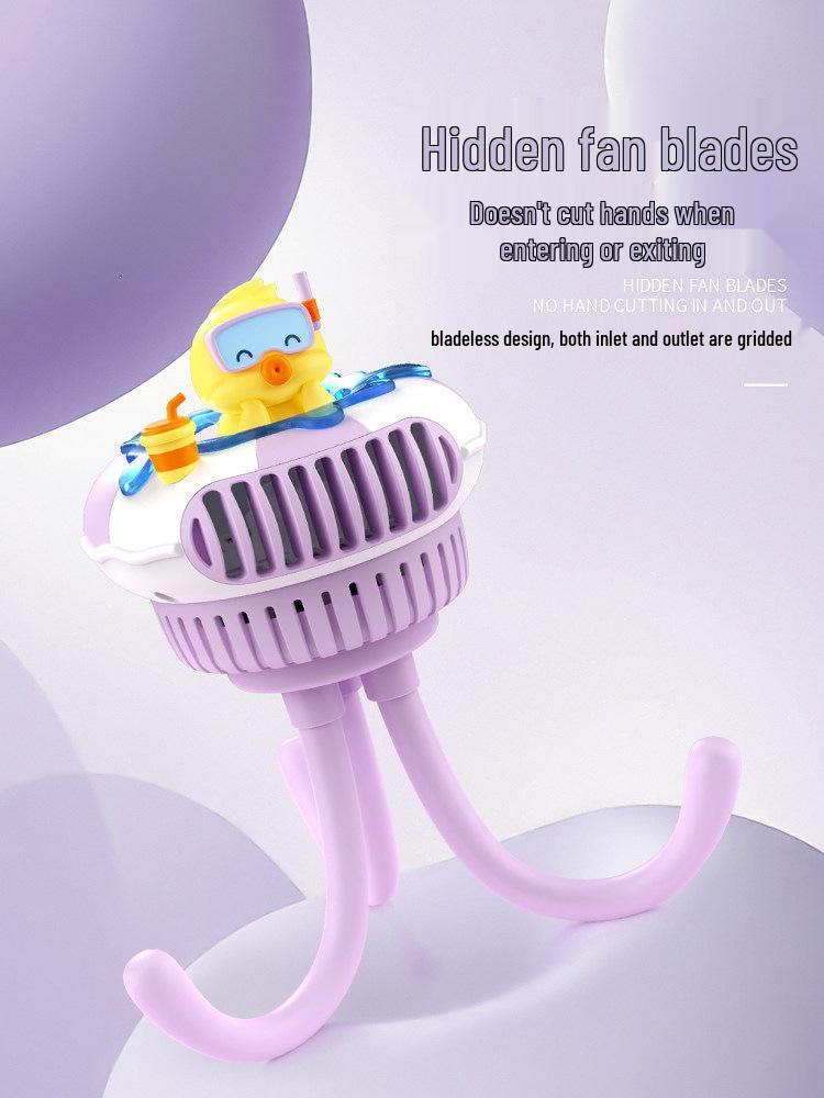 Wind-Powered Octopus Baby Stroller Fan: Cute, Bladeless, Electric for Kids