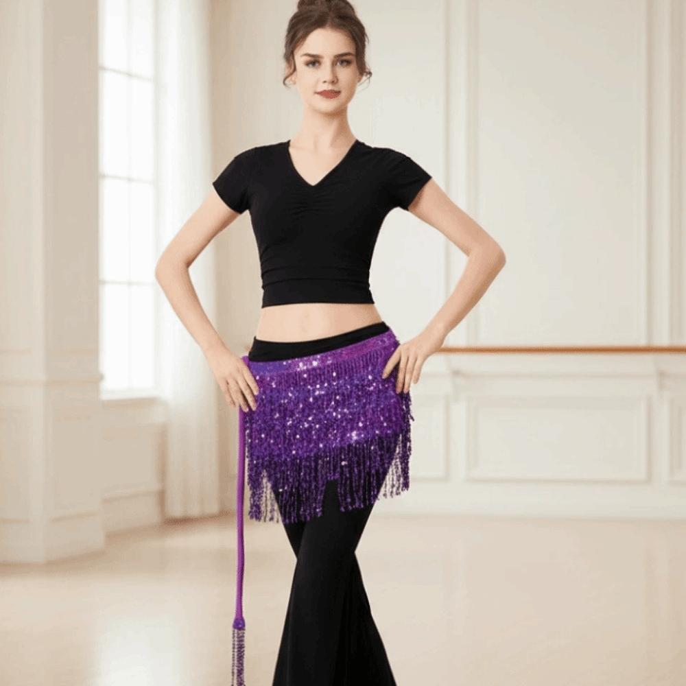Shiny Sequin Hipscarf 4-Row Dance Wrap-skirt Fringe Hipwrap Belly Dance Belt  Dancer
