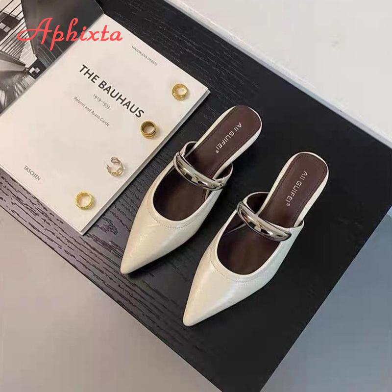 Fashion Aphixta Concise Metal Dec Fashion Summer Shoes Woman Low Heel Women Silver Pointed Toe Slides Sandals Heels Zapatos De Mujer