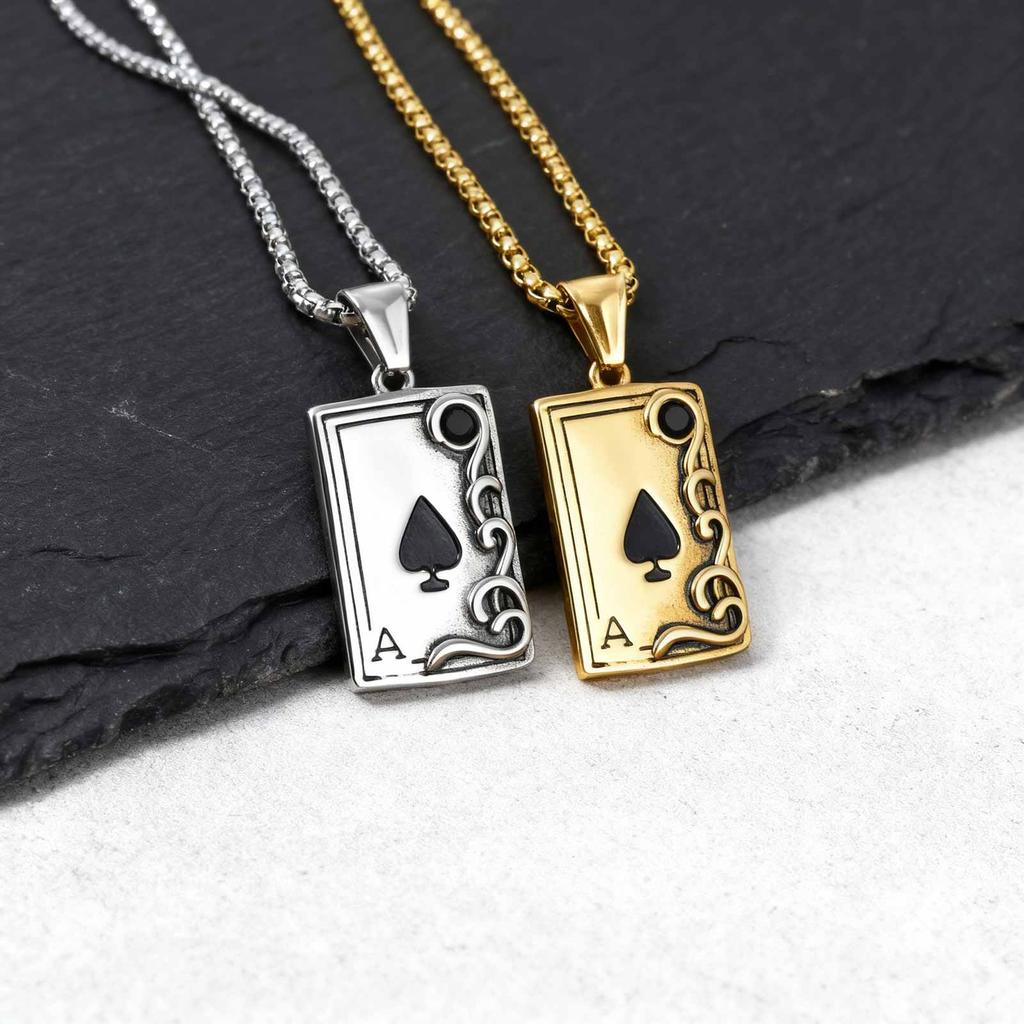 Gothic Playing Card Necklace for Men Boys,Stainless Steel Spade A Pendant Necklace,Vinatage Jewelry Gift