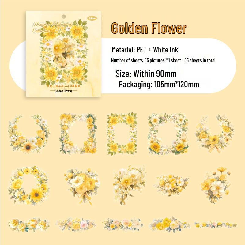 Paper Trace PET Die-cut Sticker Pack - Flower Theme, Mountain Collection, 6 Styles, 15 Sheets
