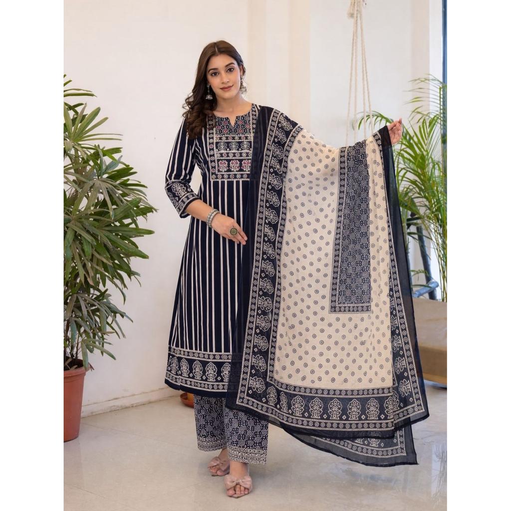 Women's Designer Cotton Kurti Pant Dupatta Set Indian Bollywood Ethnic Kurta Set