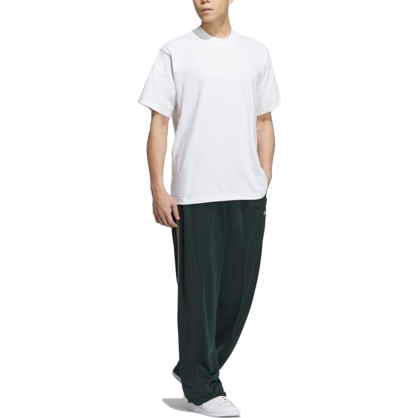 adidas Originals Logo Print Elastic Waist Straight-Leg Knit Track Pants Unisex Bottoms Dark-Green IN1005