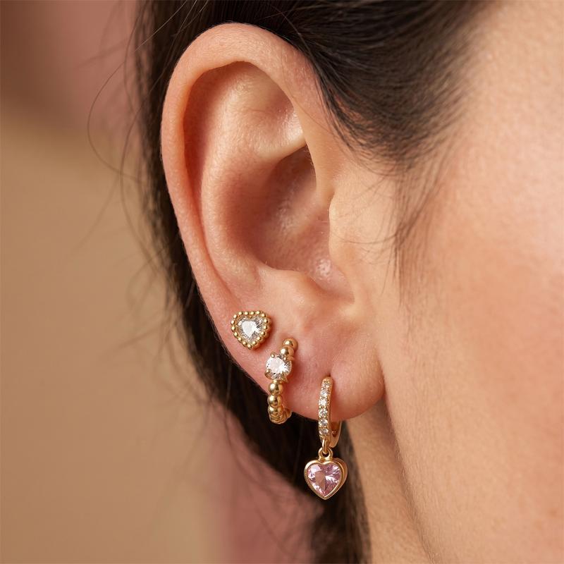 Women Heart Zircon Earrings 3 Pcs Set Minimalist Gold PVD Plated Waterproof Jewelry Ideal for Birthday Gift