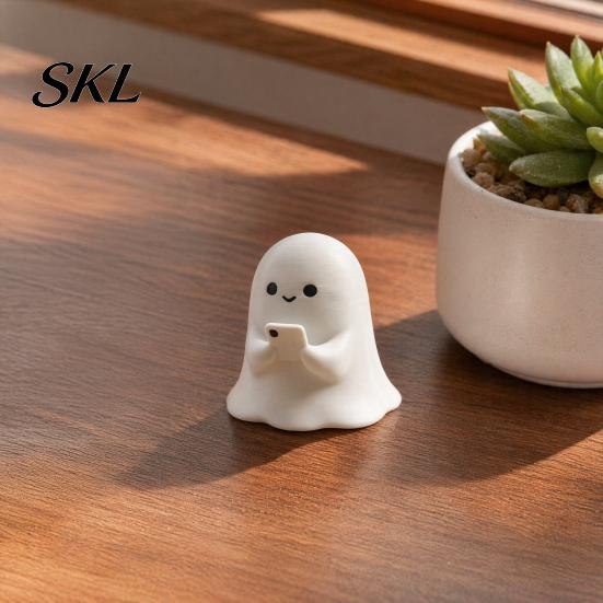 Rounded Ghost Ornament 3D Printed Halloween Figurine, Cute Spooky Resin Statue, Funny Desktop Tray Decorative Figures Decor, Tabletop Centerpiece for